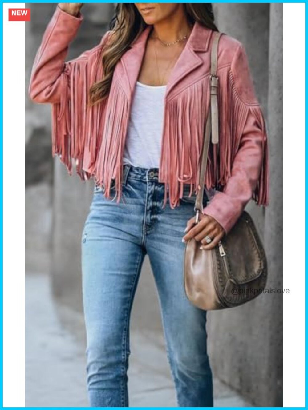 Faux Suede Fringe Cropped Moto Jacket Women Lightweight Tassel Western - Picture 3 of 6